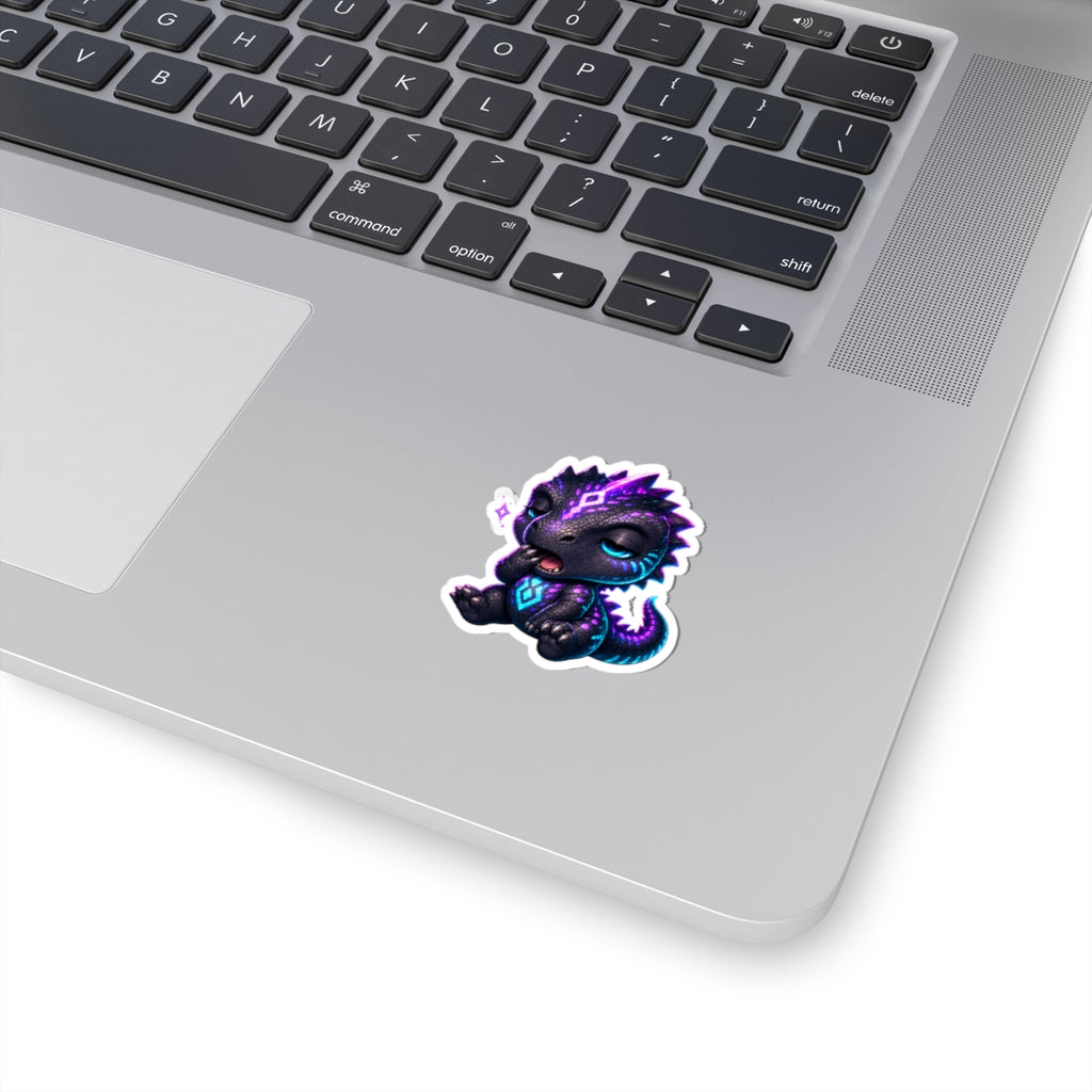 Sleepy T-Rex Sticker — Cozy Neon Chibi Dino Kiss-Cut Vinyl Decal