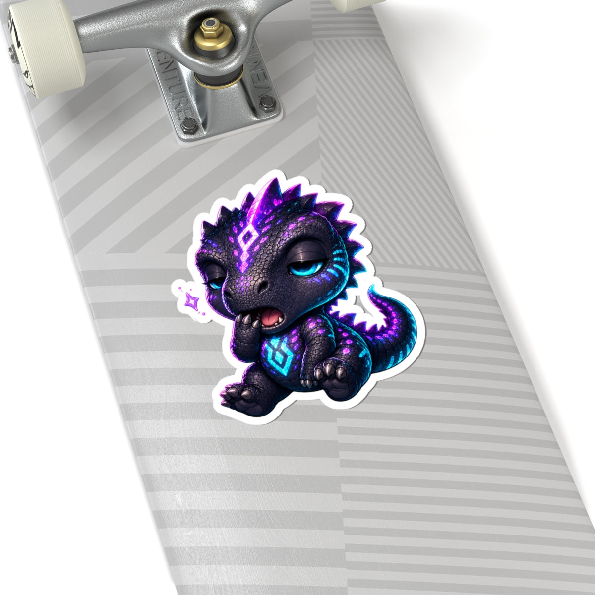 Sleepy T-Rex Sticker — Cozy Neon Chibi Dino Kiss-Cut Vinyl Decal