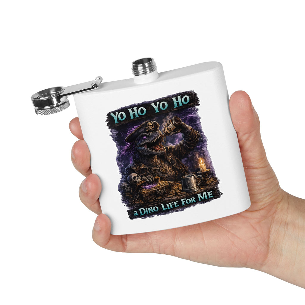 Pirate Dinosaur Flask – "Yo Ho Yo Ho a Dino Life For Me" 6oz Stainless Steel Hip Flask