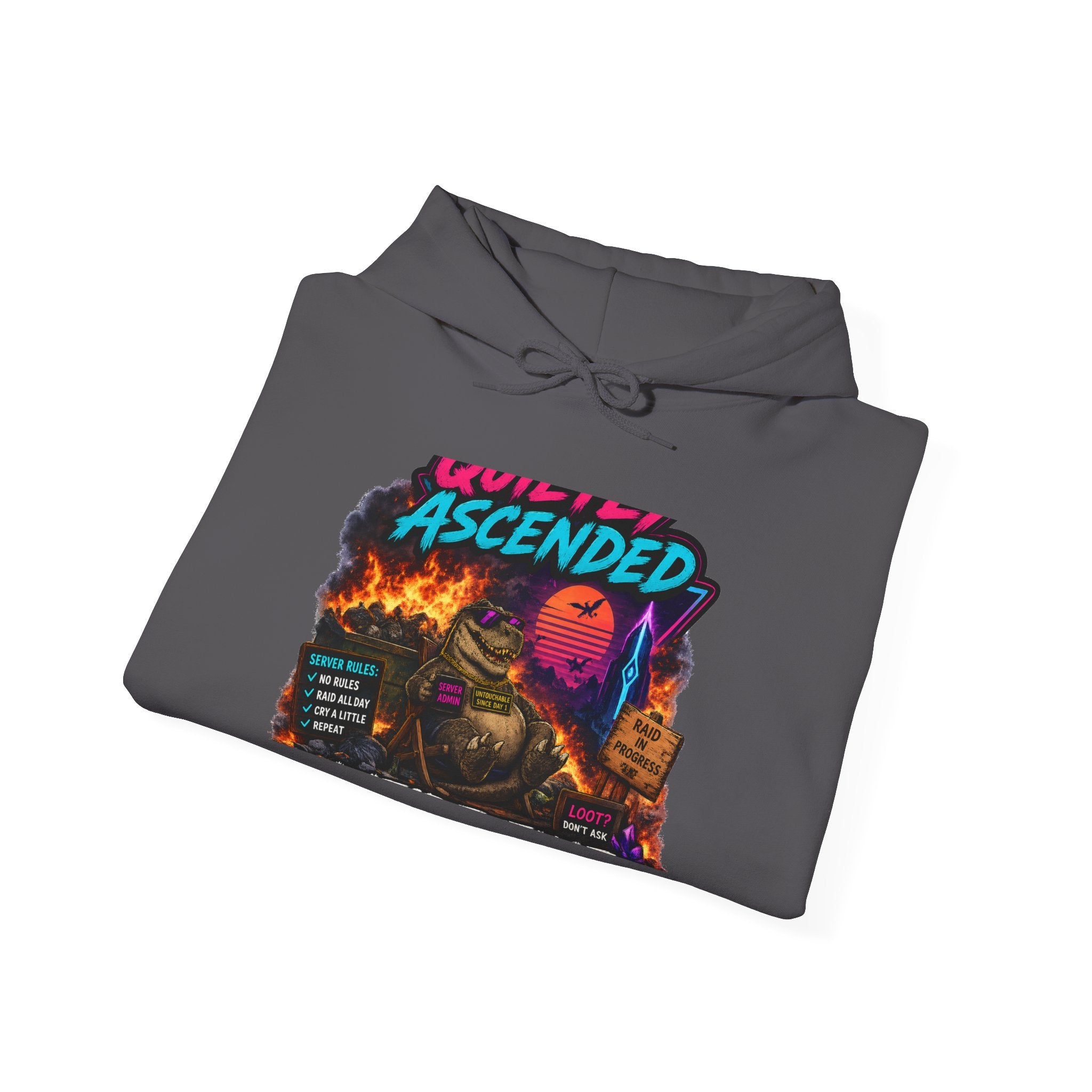 We're Fine Hoodie — Server Admin Chibi T-Rex Dumpster Fire Pullover