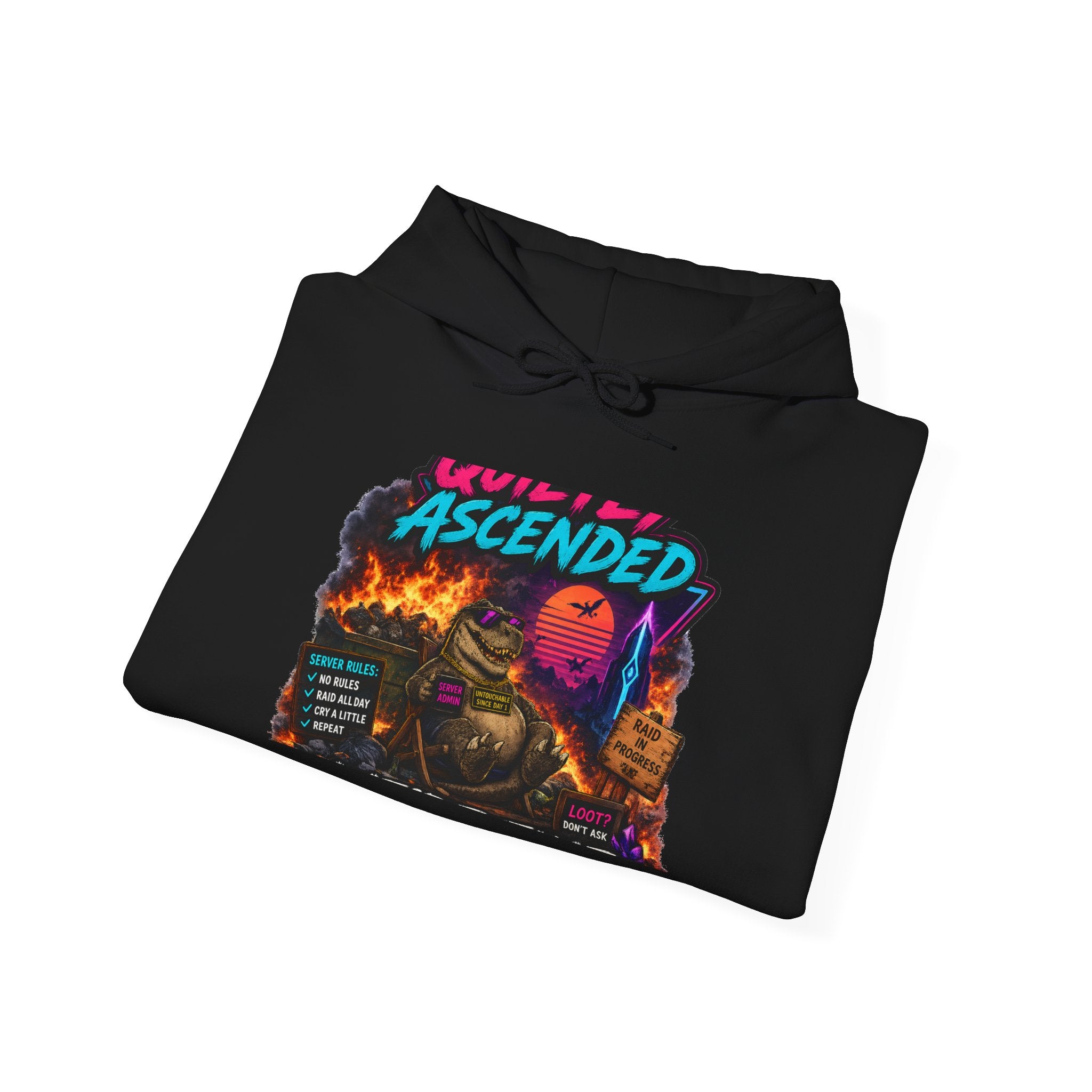 We're Fine Hoodie — Server Admin Chibi T-Rex Dumpster Fire Pullover