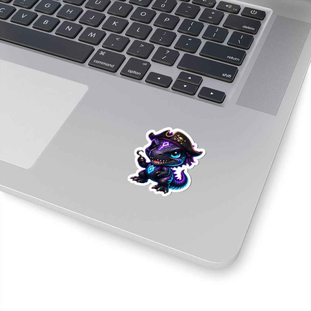 Pirate Dino Vinyl Sticker — Cute Neon T-Rex Pirate Kiss-Cut Decal
