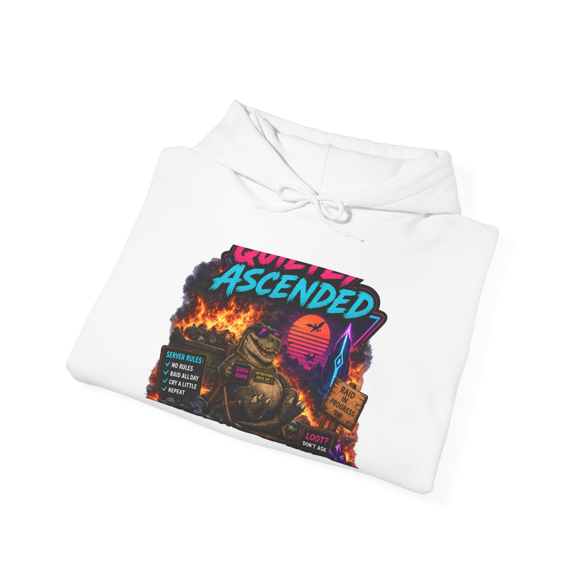We're Fine Hoodie — Server Admin Chibi T-Rex Dumpster Fire Pullover