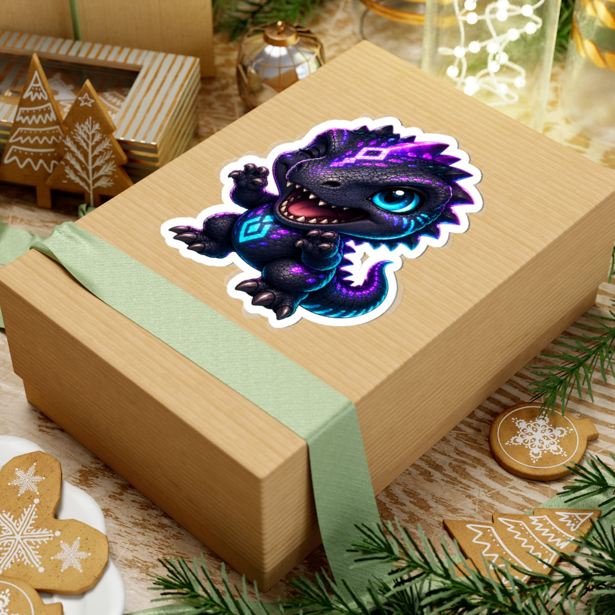 Tiny Roar T-Rex Sticker — Neon Chibi Dino Kiss-Cut Vinyl Decal
