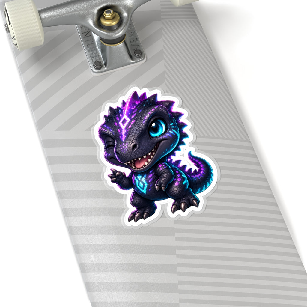 Hey Hey Hey T-Rex Sticker — Friendly Neon Chibi Dino Kiss-Cut Vinyl Decal