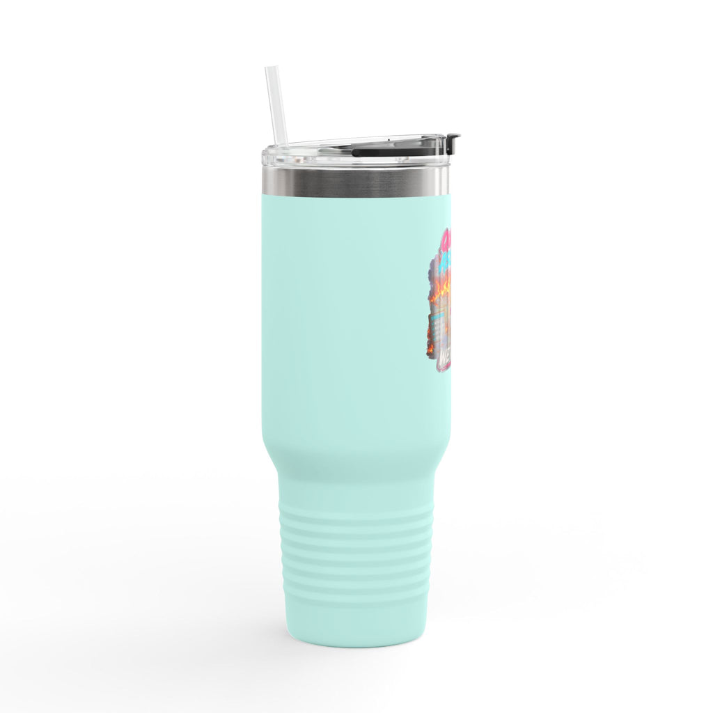 40oz Insulated Travel Mug — “Quietly Ascended, We’re Fine” Retro Gamer Vaporwave Design