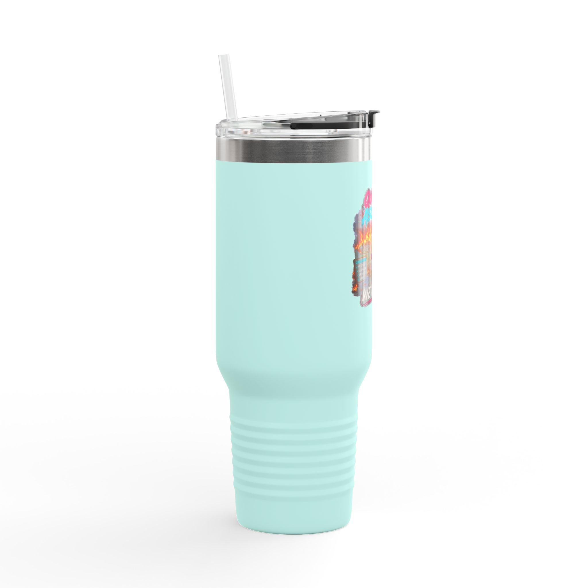 40oz Insulated Travel Mug — “Quietly Ascended, We’re Fine” Retro Gamer Vaporwave Design
