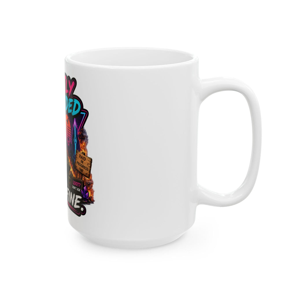 We're Fine Ceramic Mug — Server Admin Chibi T-Rex Dumpster Fire Cup