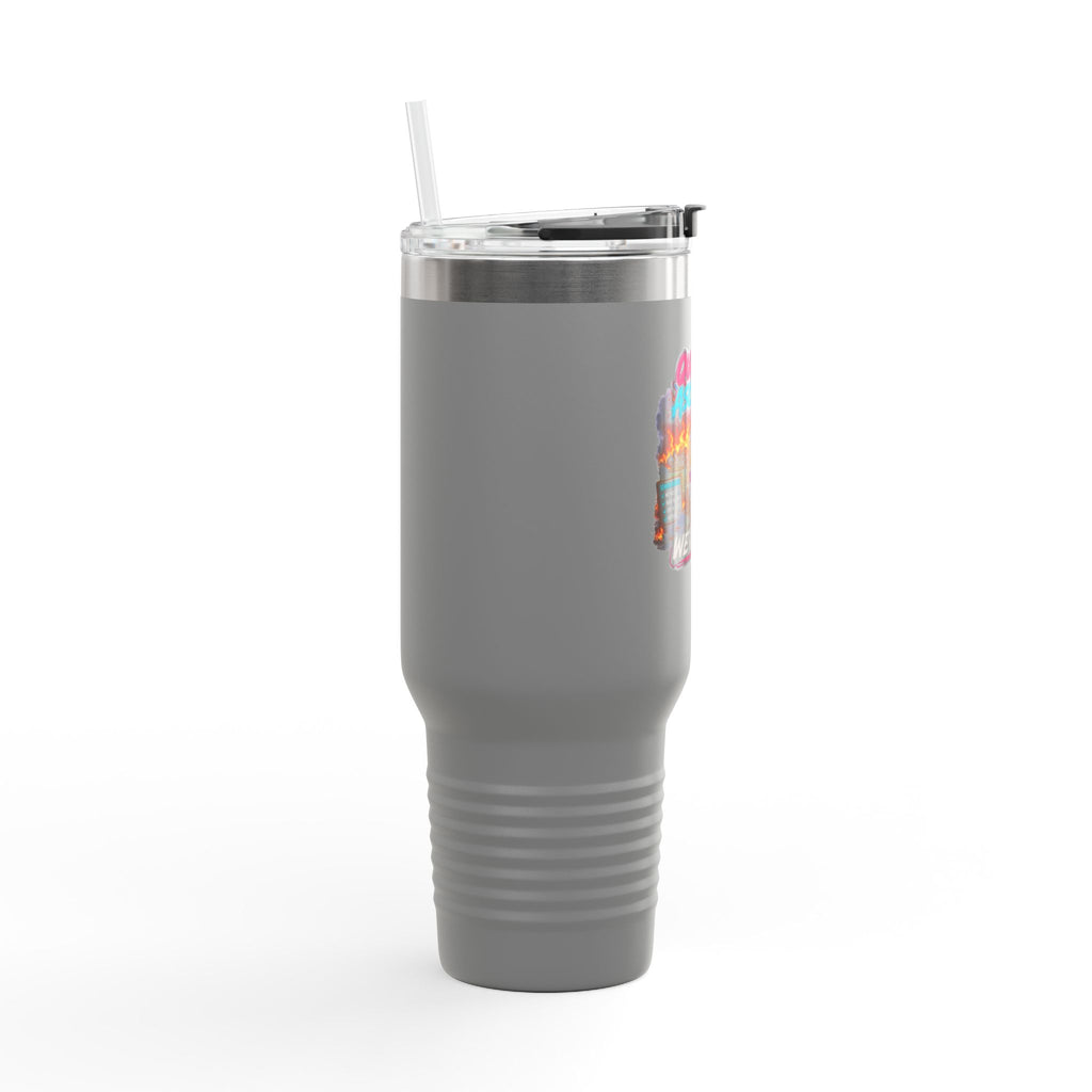 40oz Insulated Travel Mug — “Quietly Ascended, We’re Fine” Retro Gamer Vaporwave Design
