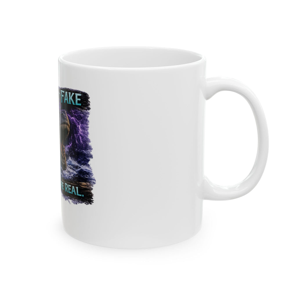 The Sea Is Fake Ceramic Mug — Lightning T-Rex Coffee Cup