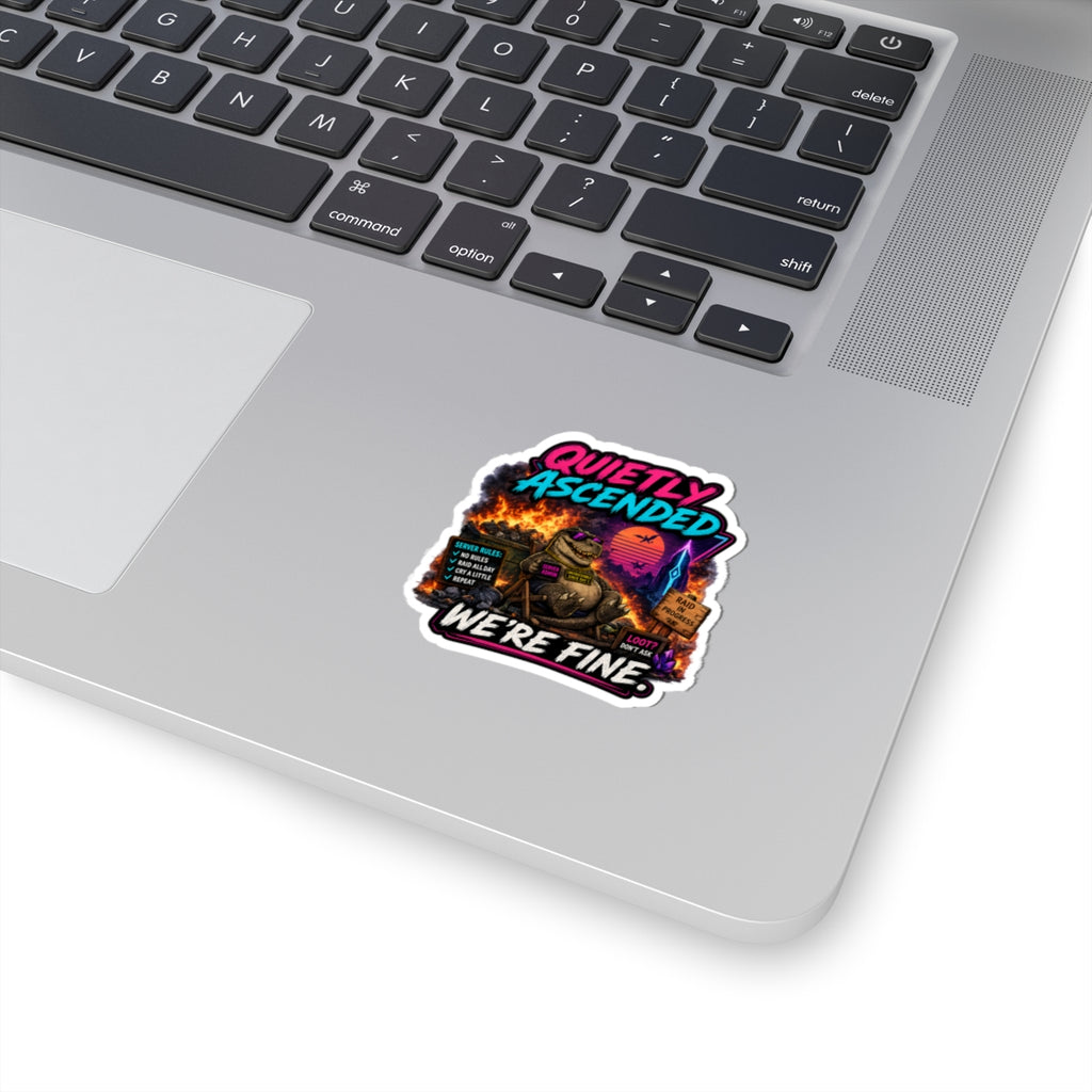 We're Fine Vinyl Sticker — Server Admin Chibi T-Rex Kiss-Cut Decal