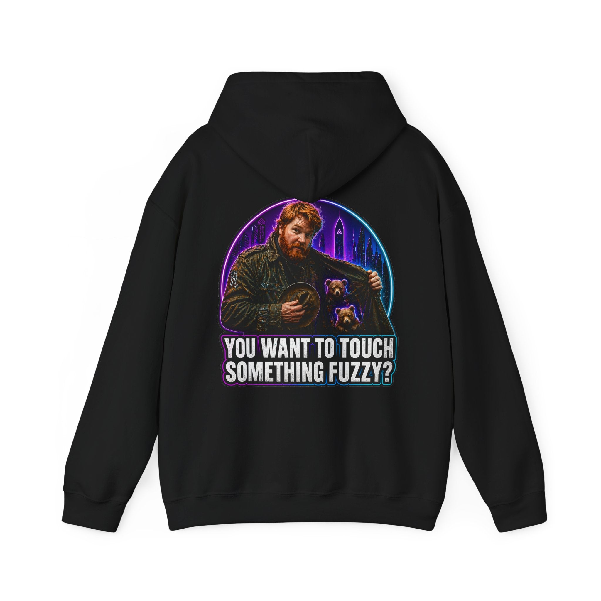 Hoodie - "You Want to Touch Something Fuzzy?" Retro Sci‑Fi Graphic Hoodie