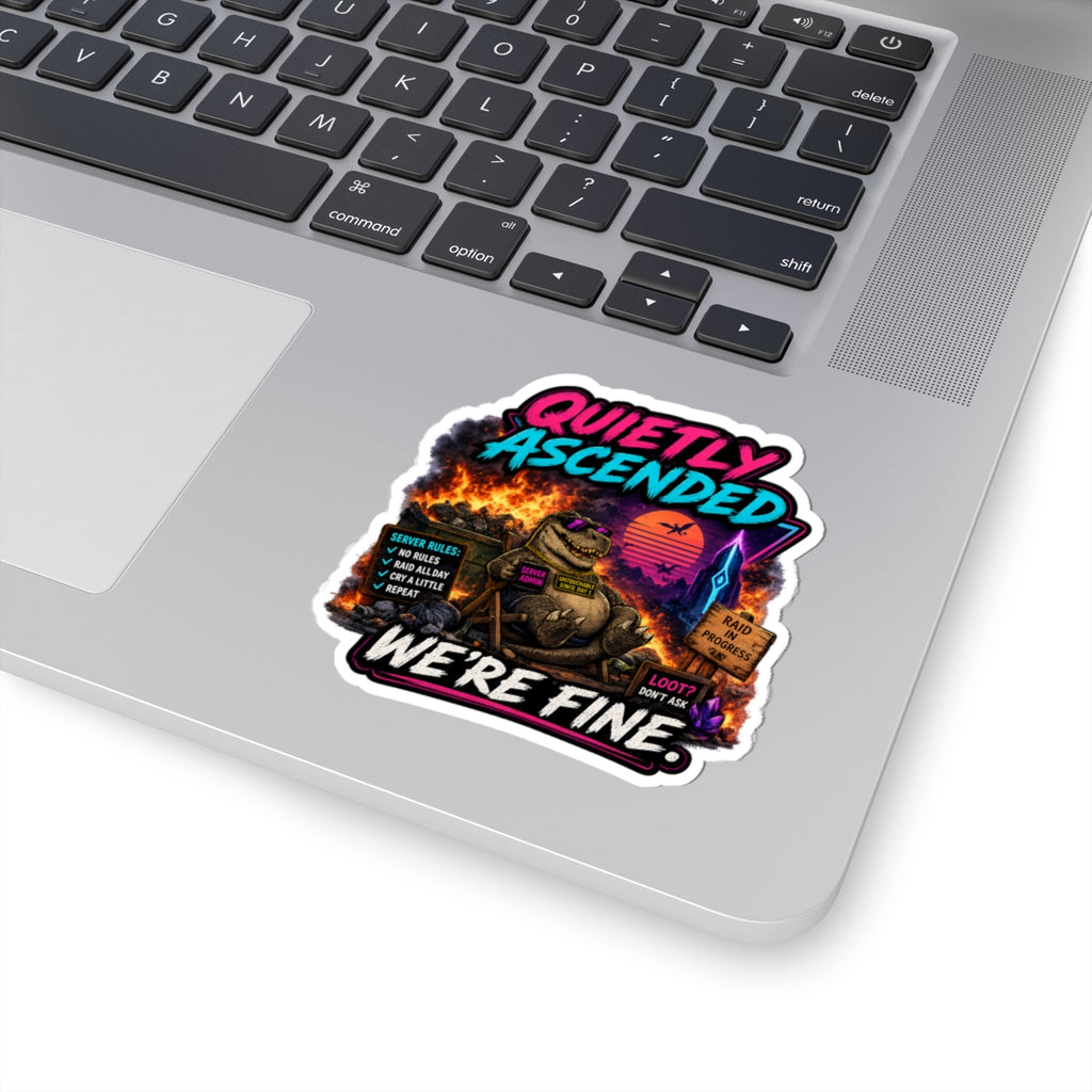 We're Fine Vinyl Sticker — Server Admin Chibi T-Rex Kiss-Cut Decal