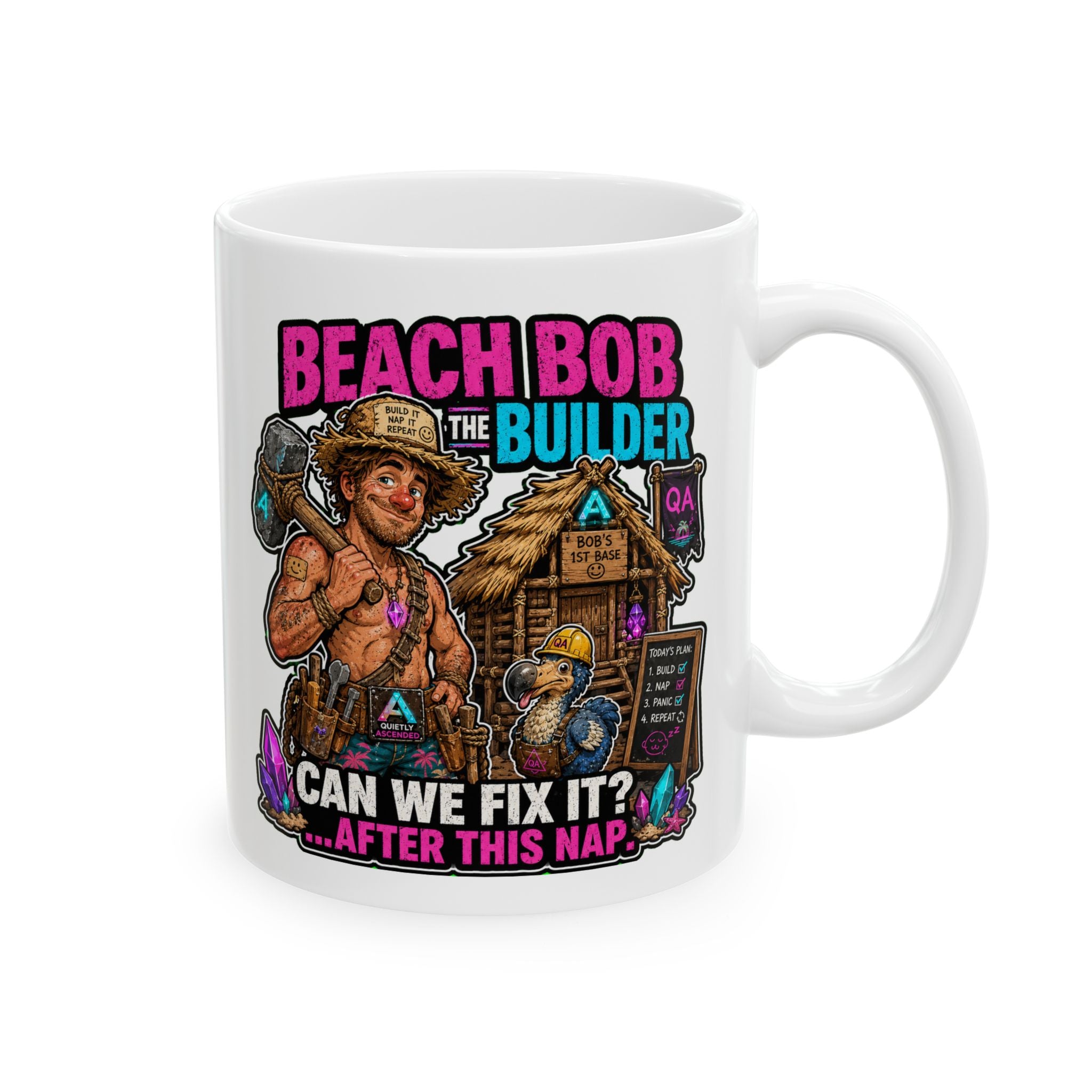 Funny Beach Bob the Builder Ceramic Mug — Cute Construction Joke Coffee Cup (11oz/15oz)