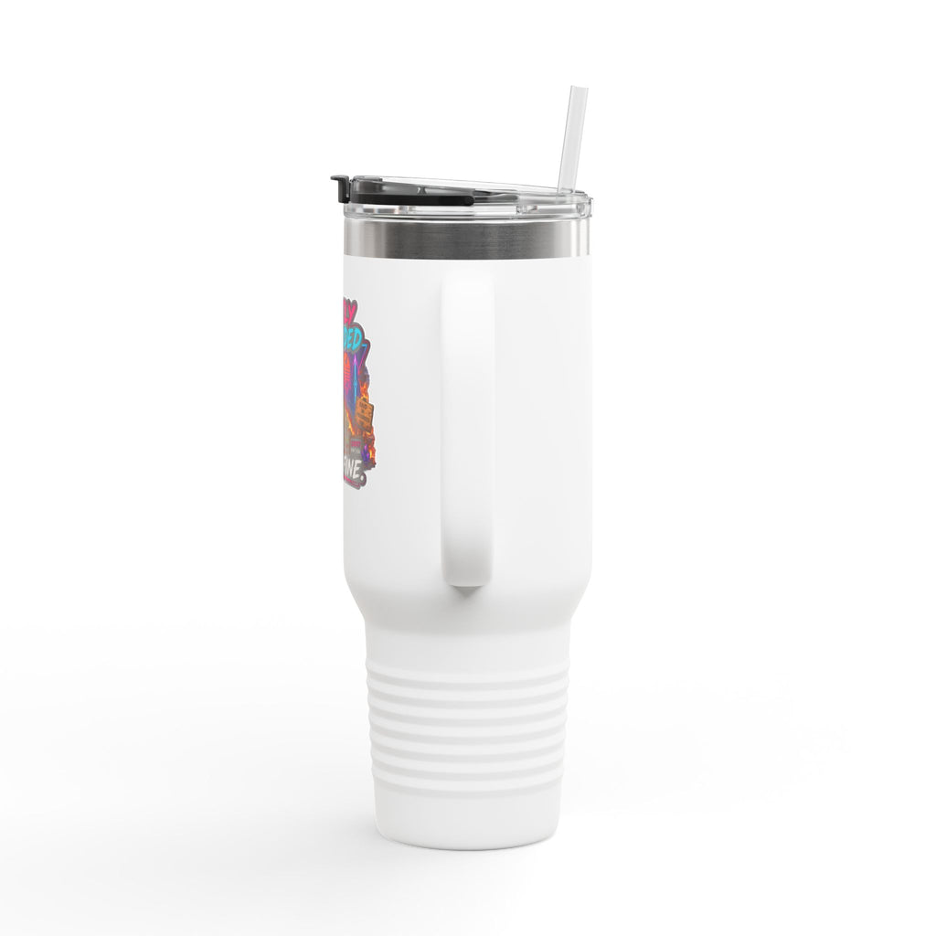 40oz Insulated Travel Mug — “Quietly Ascended, We’re Fine” Retro Gamer Vaporwave Design