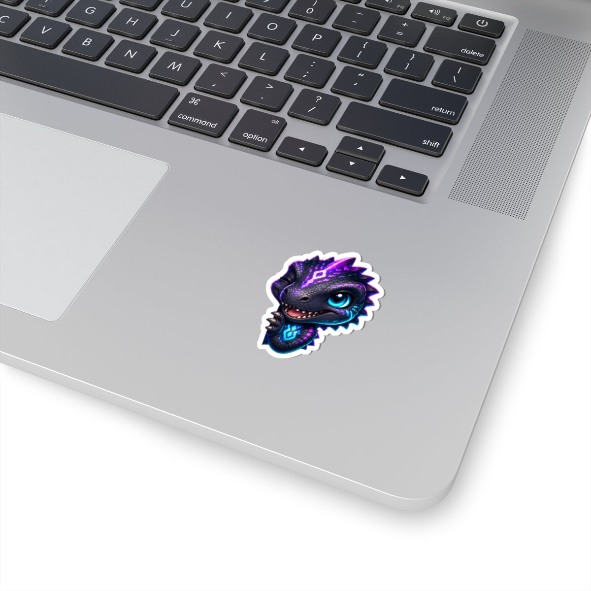 Peekaboo T-Rex Sticker — Sneaky Neon Chibi Dino Kiss-Cut Vinyl Decal