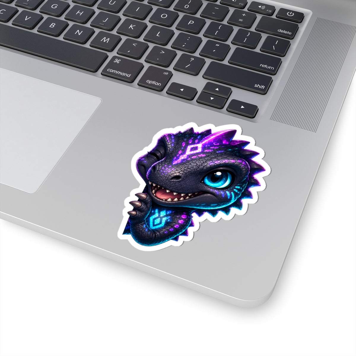 Peekaboo T-Rex Sticker — Sneaky Neon Chibi Dino Kiss-Cut Vinyl Decal