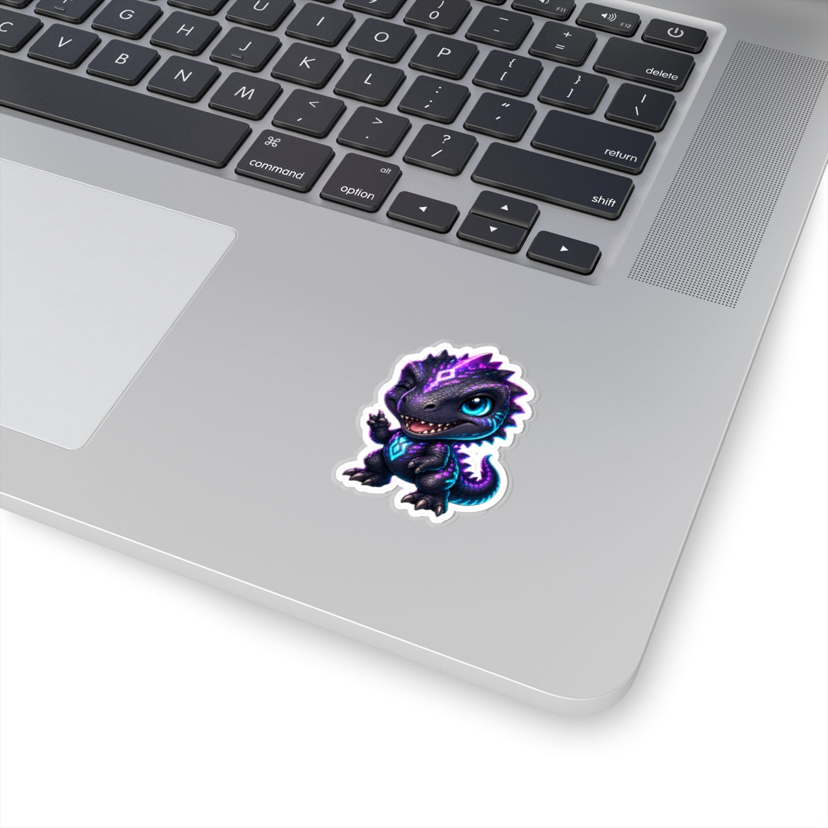 Hey Hey Hey T-Rex Sticker — Friendly Neon Chibi Dino Kiss-Cut Vinyl Decal