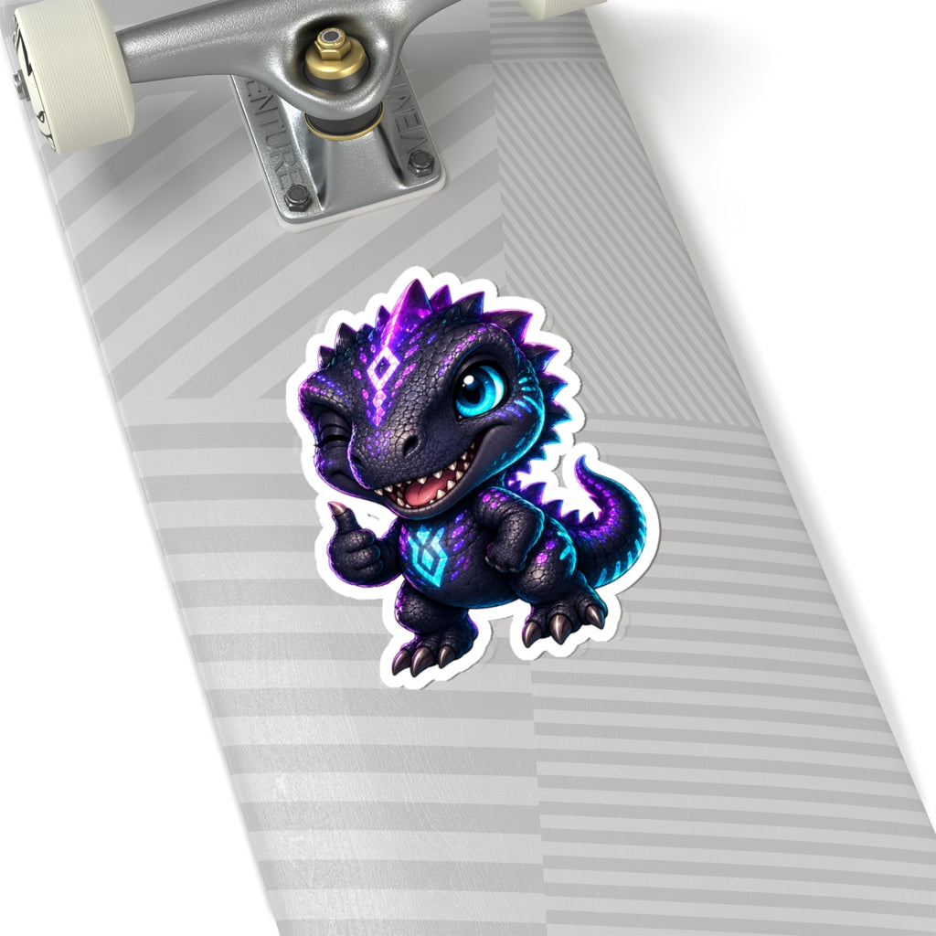 Dino Approved T-Rex Sticker — Neon Chibi Thumbs-Up Kiss-Cut Vinyl Decal