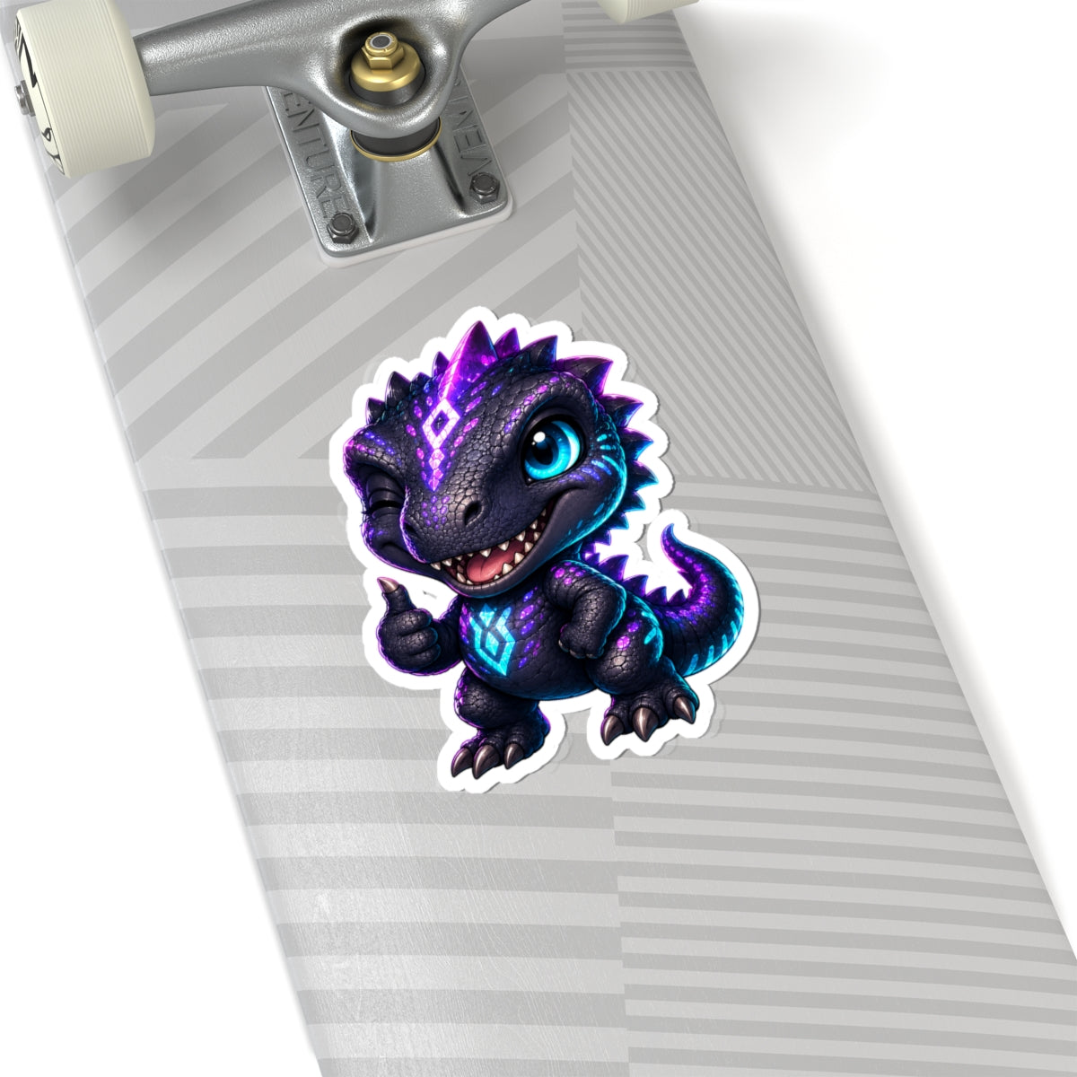 Dino Approved T-Rex Sticker — Neon Chibi Thumbs-Up Kiss-Cut Vinyl Decal