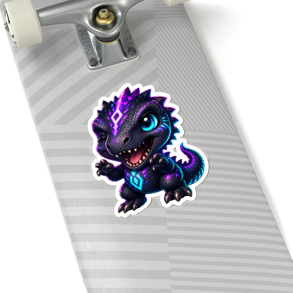 Tiny Roar T-Rex Sticker — Neon Chibi Dino Kiss-Cut Vinyl Decal