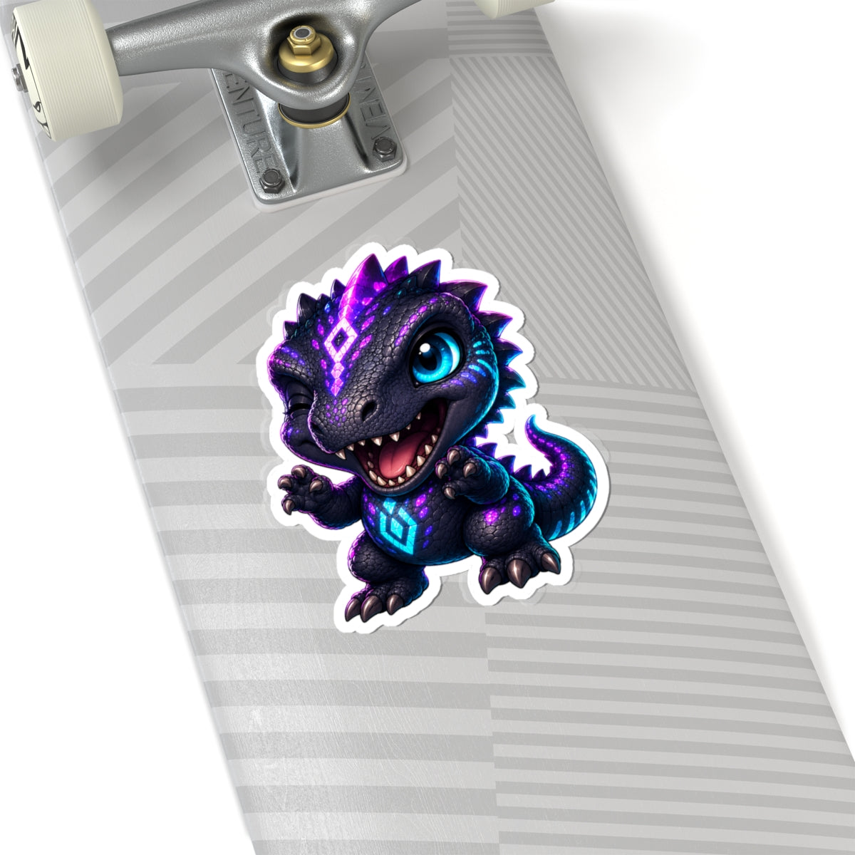 Tiny Roar T-Rex Sticker — Neon Chibi Dino Kiss-Cut Vinyl Decal