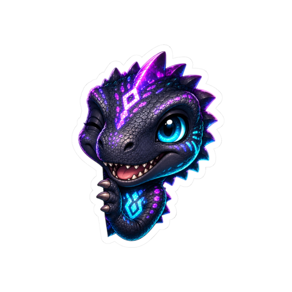 Peekaboo T-Rex Sticker — Sneaky Neon Chibi Dino Kiss-Cut Vinyl Decal