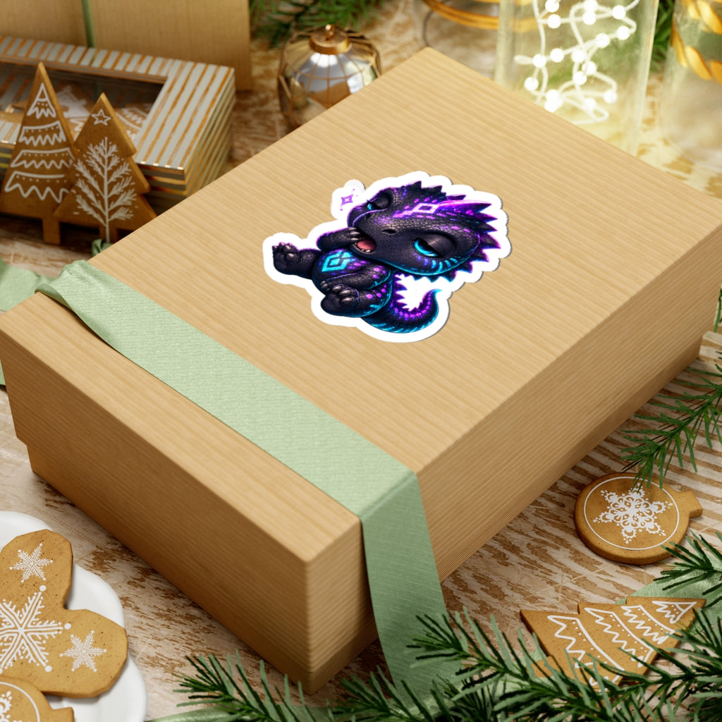 Sleepy T-Rex Sticker — Cozy Neon Chibi Dino Kiss-Cut Vinyl Decal