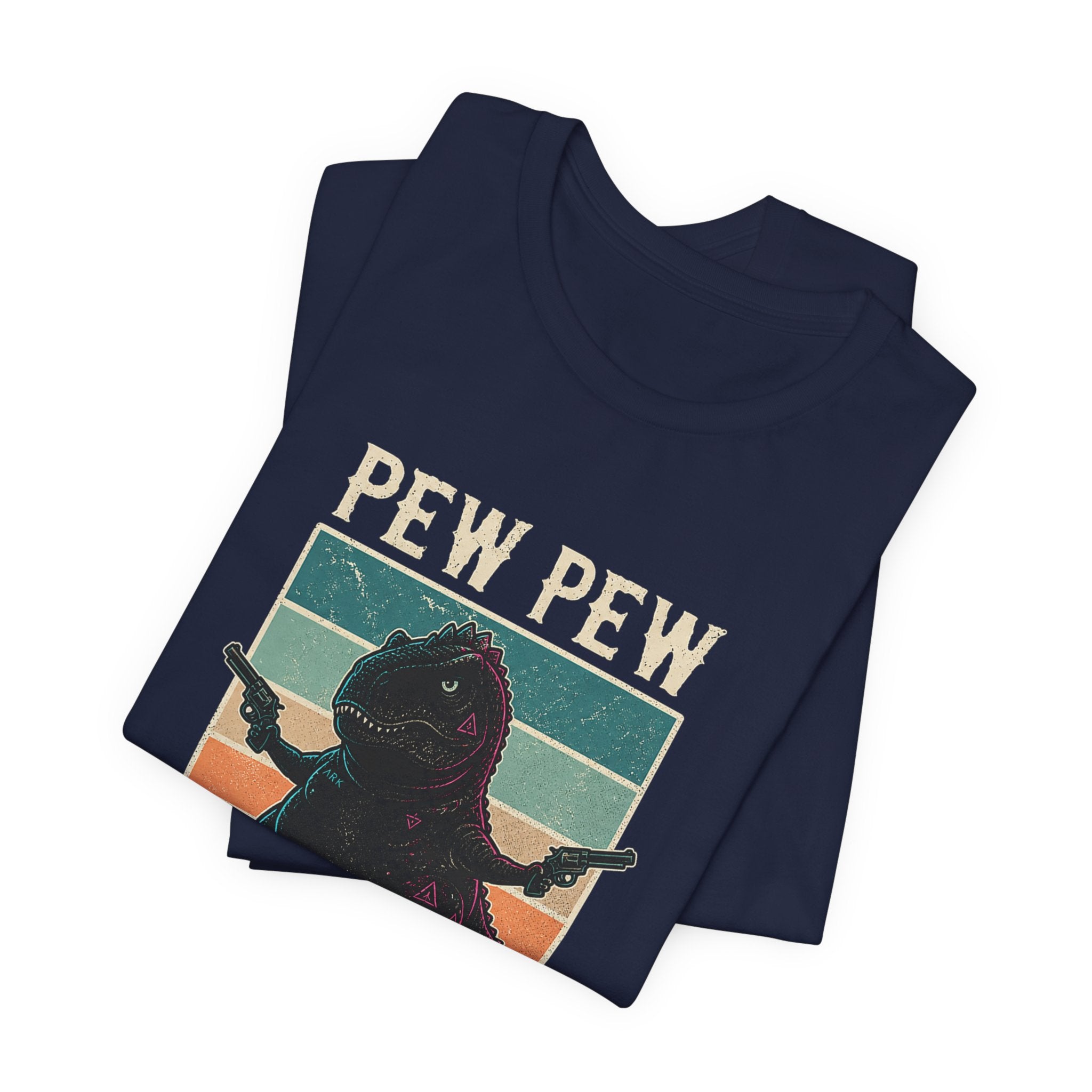 Pew Pew Madafakas T‑Shirt — Retro Dino with Guns Funny Graphic Tee