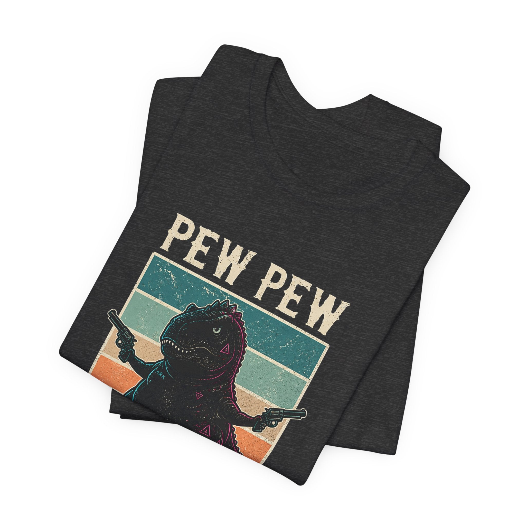 Pew Pew Madafakas T‑Shirt — Retro Dino with Guns Funny Graphic Tee