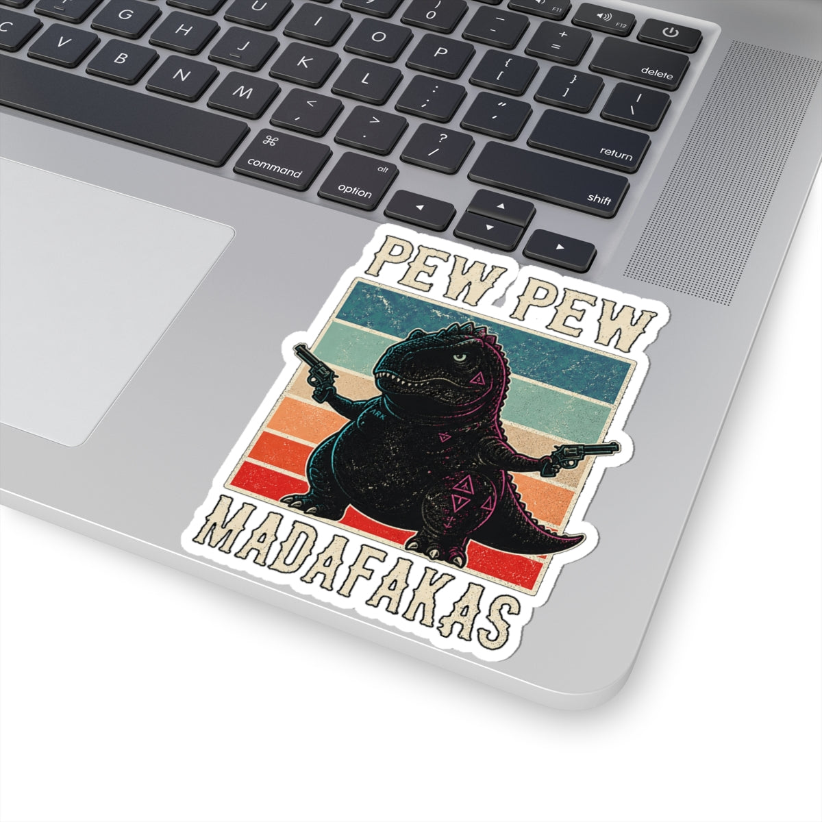 Pew Pew Madness Vinyl Sticker — Gunslinger Rex