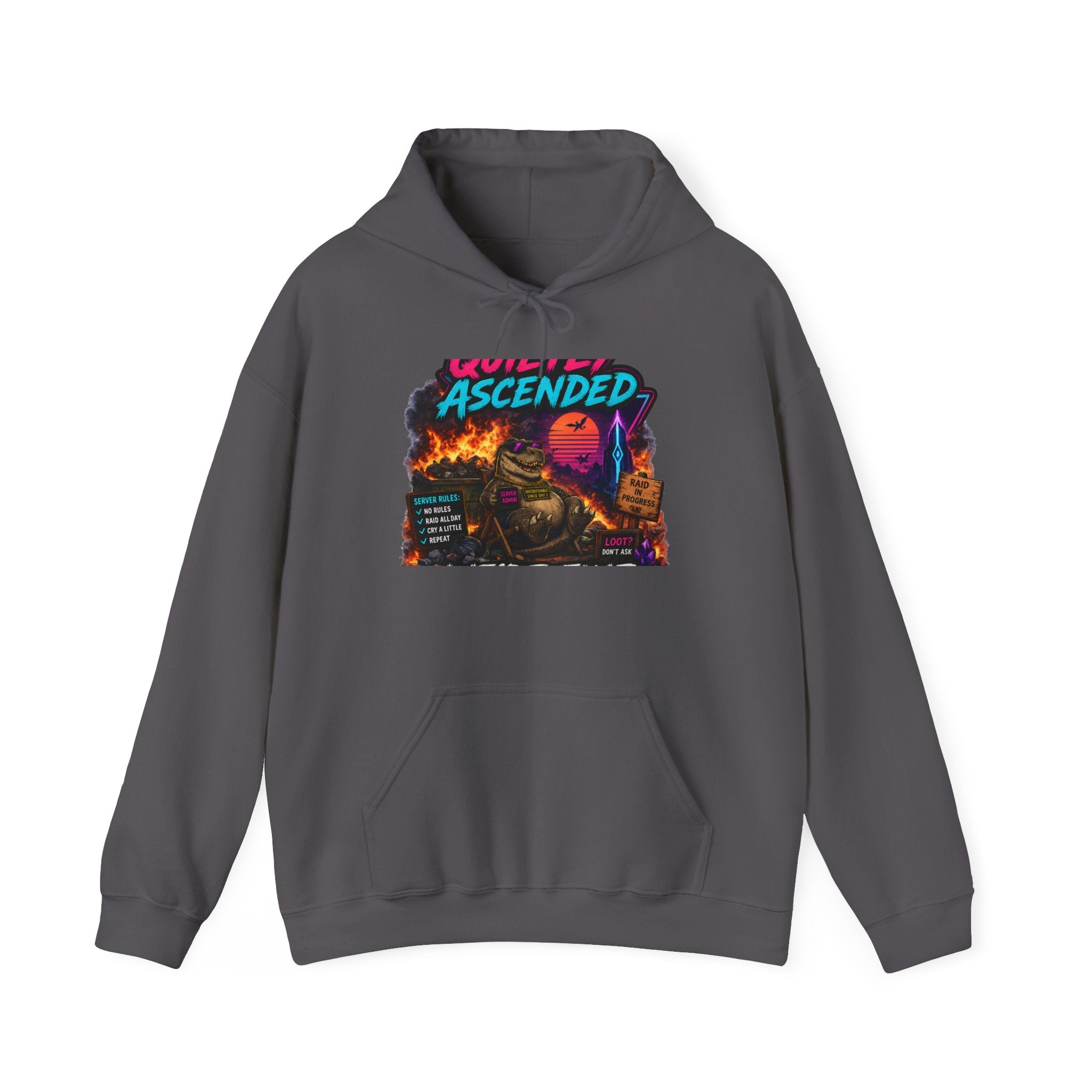We're Fine Hoodie — Server Admin Chibi T-Rex Dumpster Fire Pullover