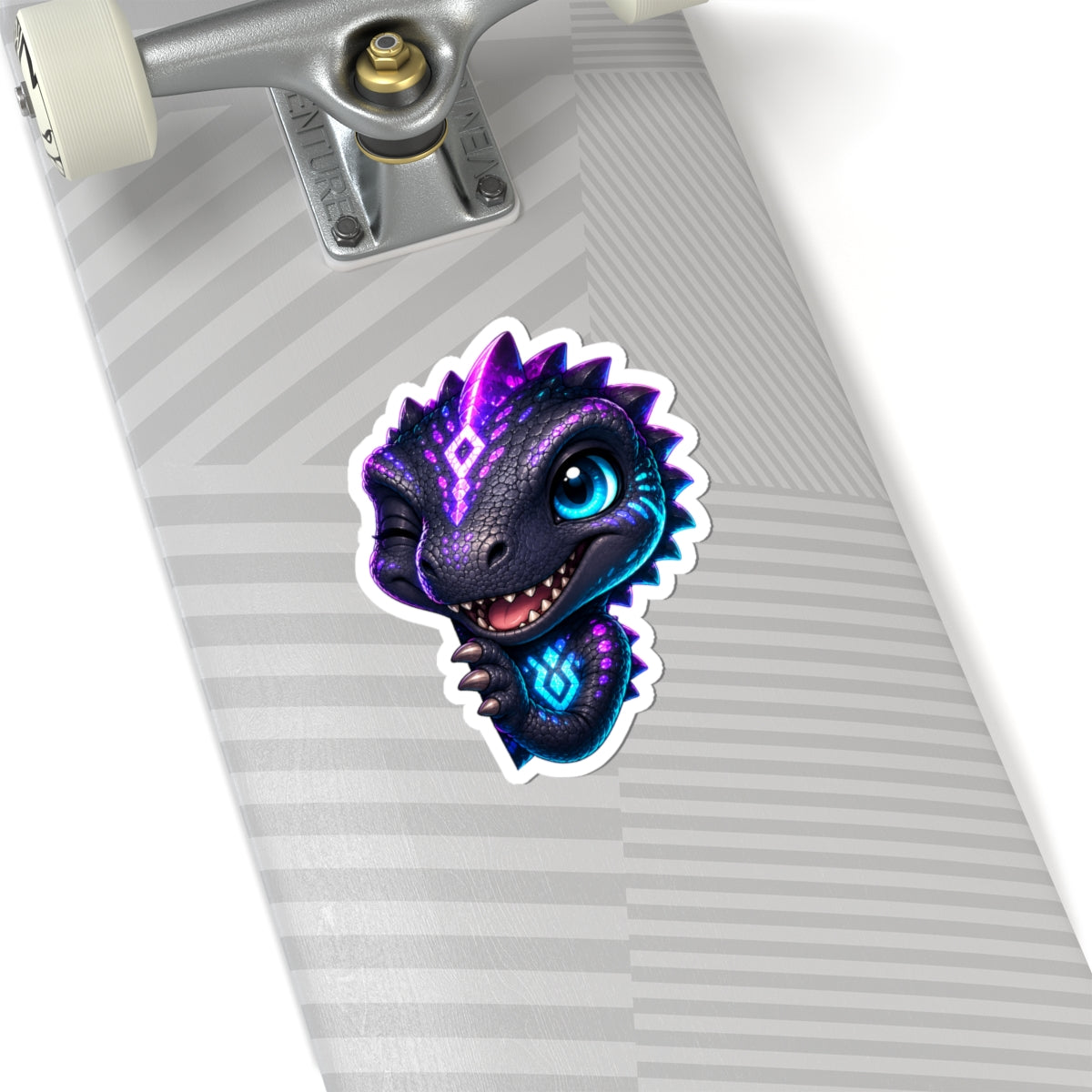 Peekaboo T-Rex Sticker — Sneaky Neon Chibi Dino Kiss-Cut Vinyl Decal