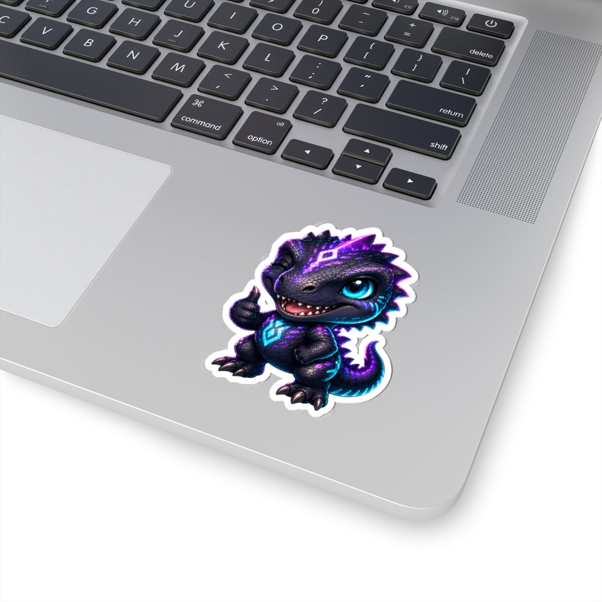 Dino Approved T-Rex Sticker — Neon Chibi Thumbs-Up Kiss-Cut Vinyl Decal