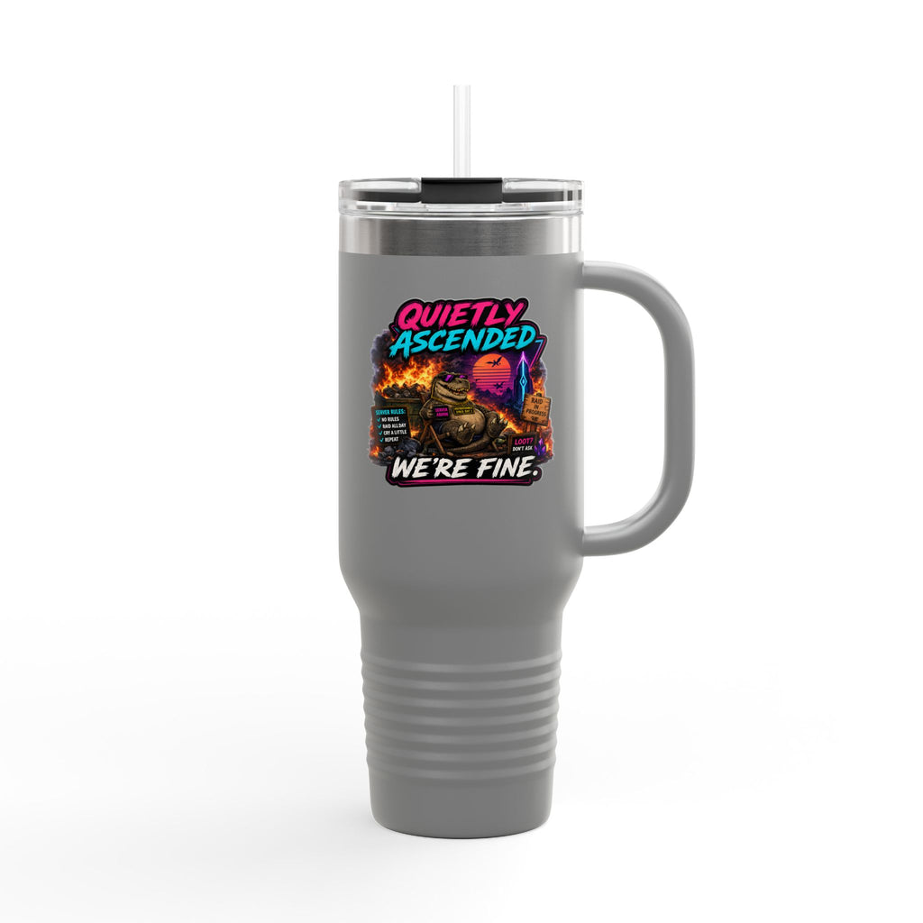 40oz Insulated Travel Mug — “Quietly Ascended, We’re Fine” Retro Gamer Vaporwave Design