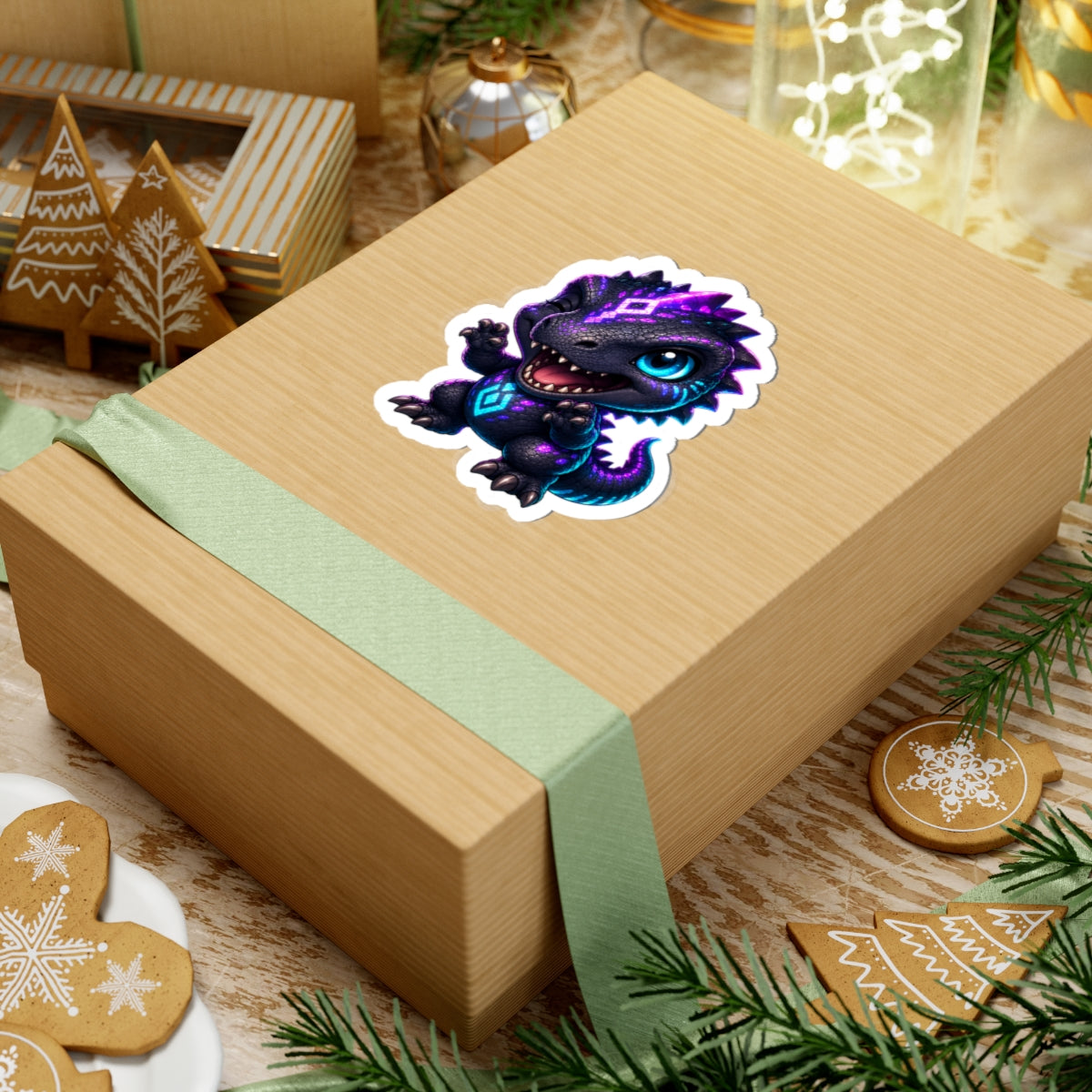 Tiny Roar T-Rex Sticker — Neon Chibi Dino Kiss-Cut Vinyl Decal