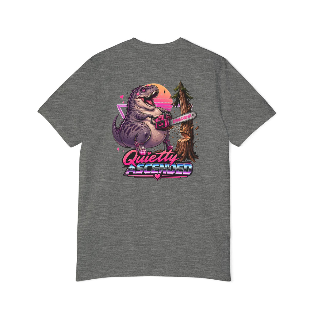T-Shirt — "Quietly Ascended" Retro Dino Chainsaw Graphic Tee