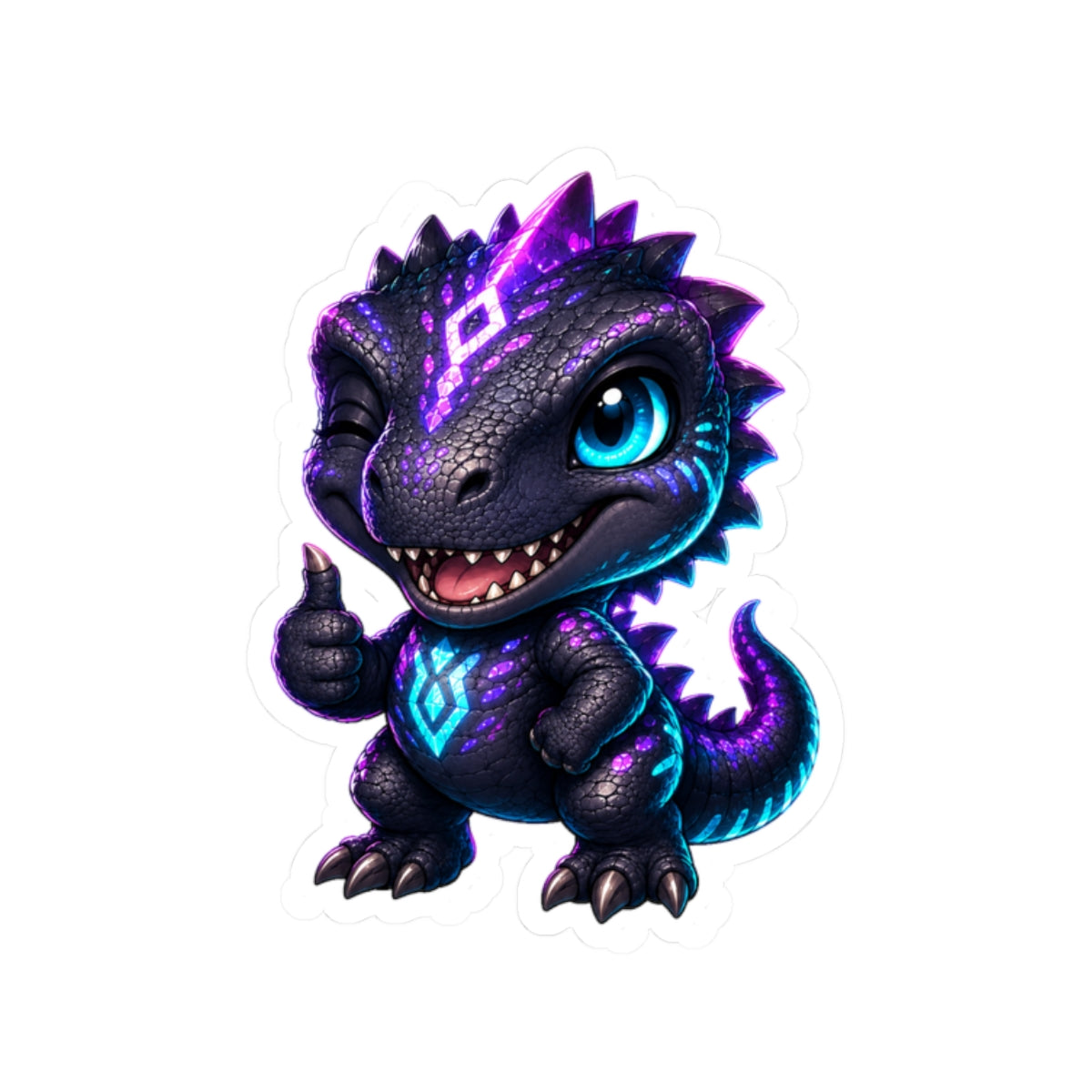 Dino Approved T-Rex Sticker — Neon Chibi Thumbs-Up Kiss-Cut Vinyl Decal