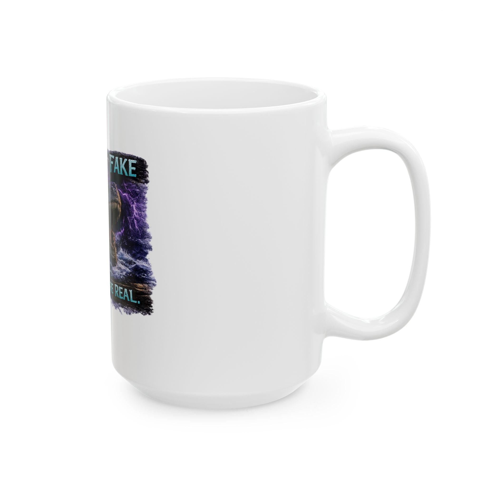 The Sea Is Fake Ceramic Mug — Lightning T-Rex Coffee Cup