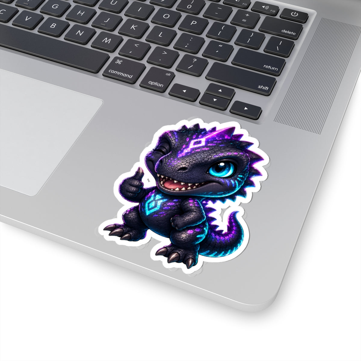 Dino Approved T-Rex Sticker — Neon Chibi Thumbs-Up Kiss-Cut Vinyl Decal