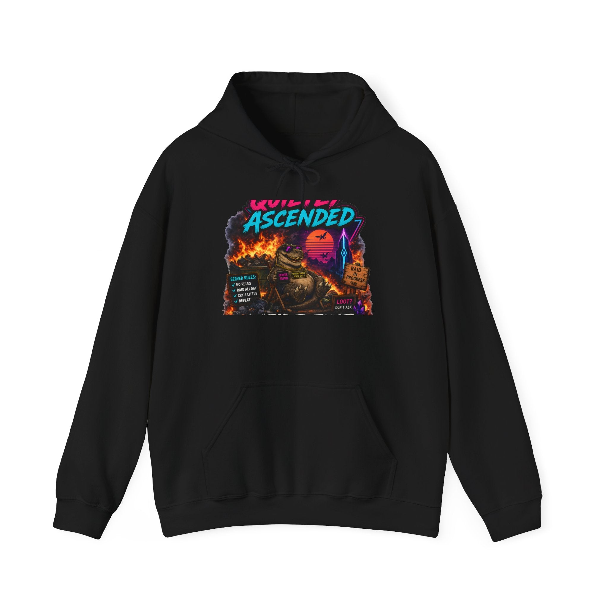 We're Fine Hoodie — Server Admin Chibi T-Rex Dumpster Fire Pullover