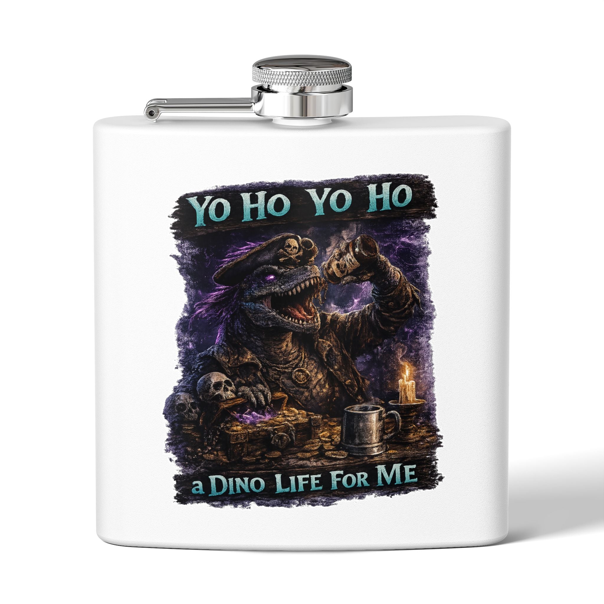 Pirate Dinosaur Flask – "Yo Ho Yo Ho a Dino Life For Me" 6oz Stainless Steel Hip Flask