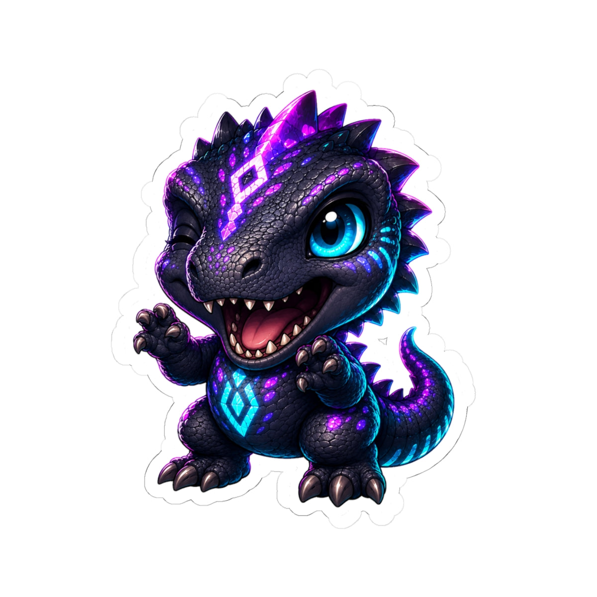 Tiny Roar T-Rex Sticker — Neon Chibi Dino Kiss-Cut Vinyl Decal