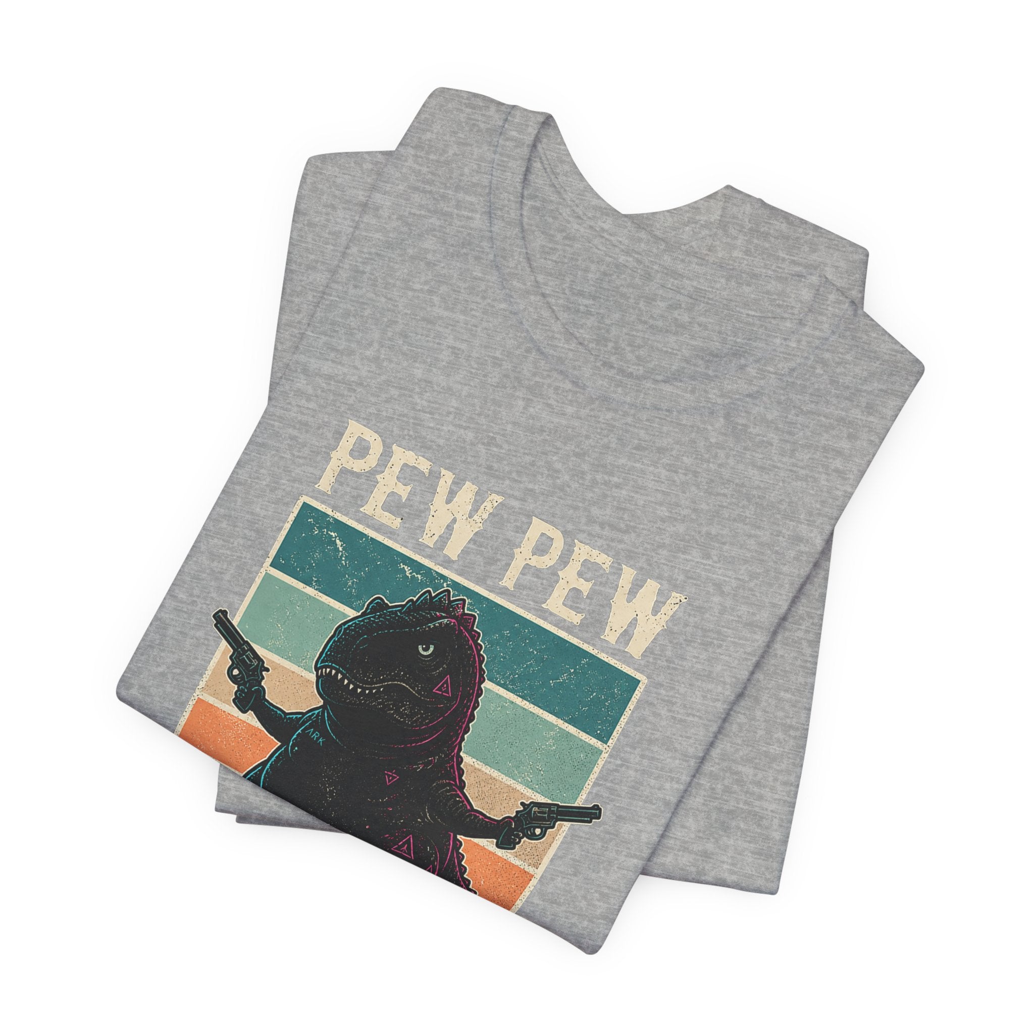 Pew Pew Madafakas T‑Shirt — Retro Dino with Guns Funny Graphic Tee