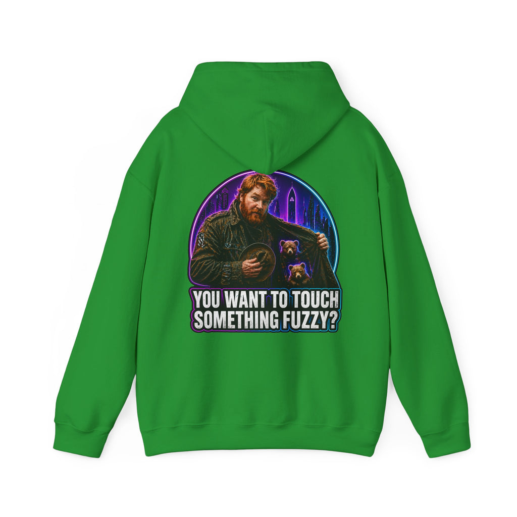 Hoodie - "You Want to Touch Something Fuzzy?" Retro Sci‑Fi Graphic Hoodie