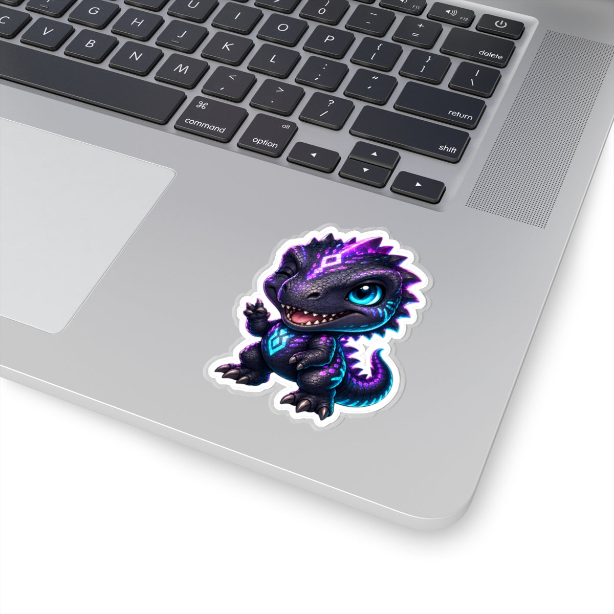 Hey Hey Hey T-Rex Sticker — Friendly Neon Chibi Dino Kiss-Cut Vinyl Decal