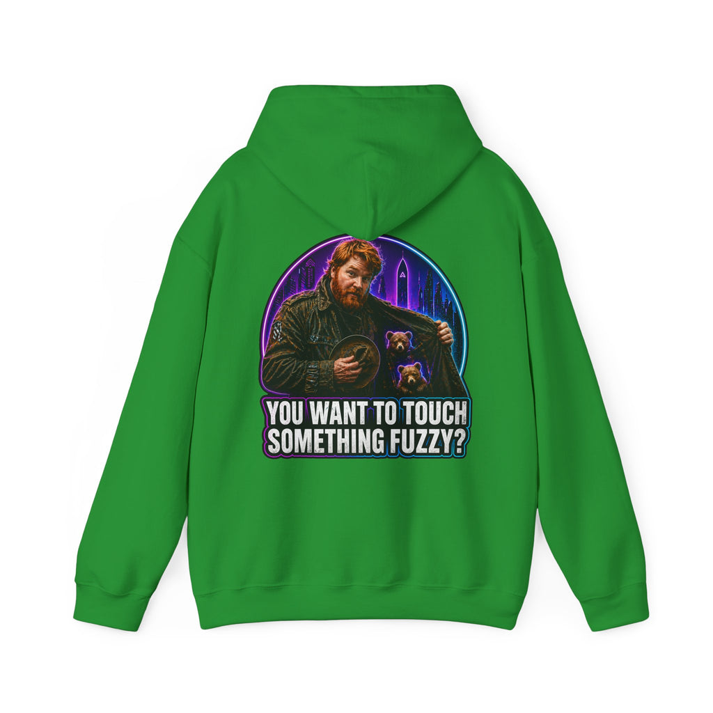 Hoodie - "You Want to Touch Something Fuzzy?" Retro Sci‑Fi Graphic Hoodie