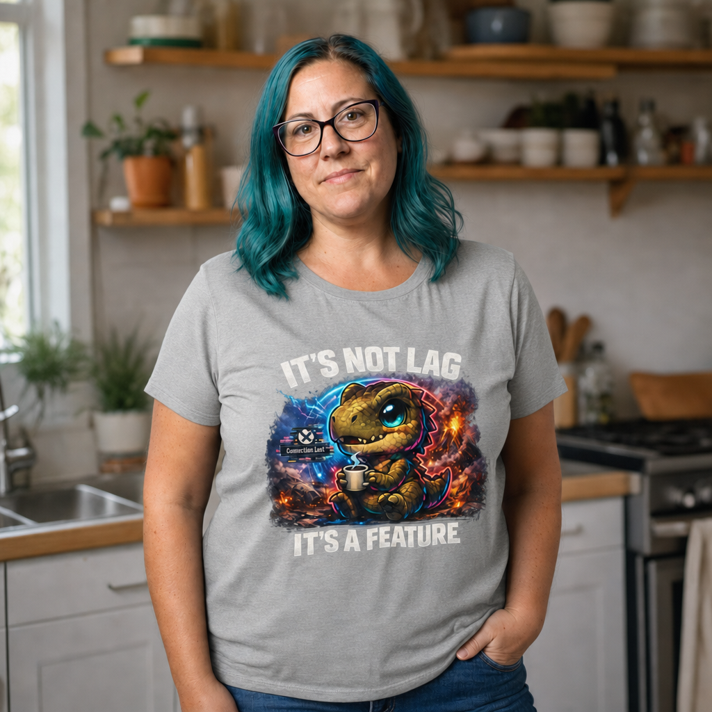 It's Not Lag, It's a Feature T-Shirt — Quietly Ascended — AI-generated lifestyle photo (athletic heather__jess)