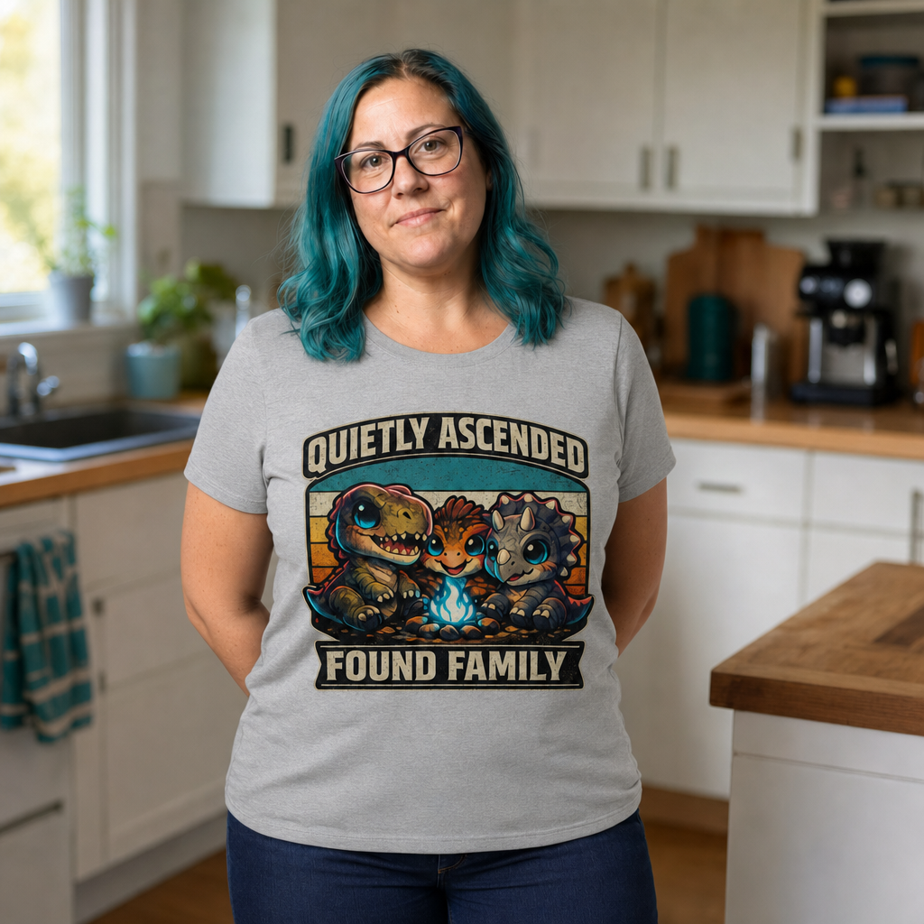 Found Family T-Shirt — Quietly Ascended — AI-generated lifestyle photo (athletic heather__jess)