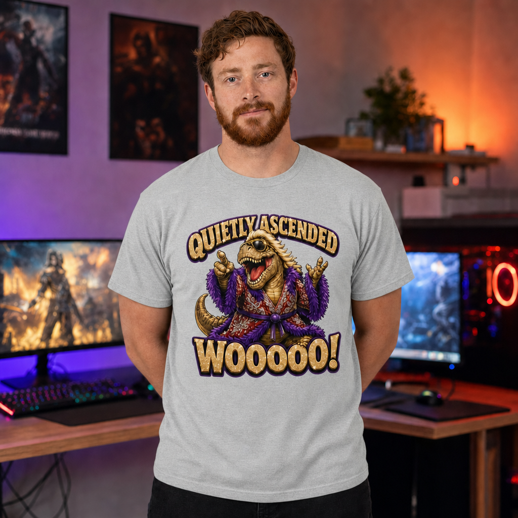 Woooo! T-Shirt — Quietly Ascended — AI-generated lifestyle photo (athletic heather__ryan)
